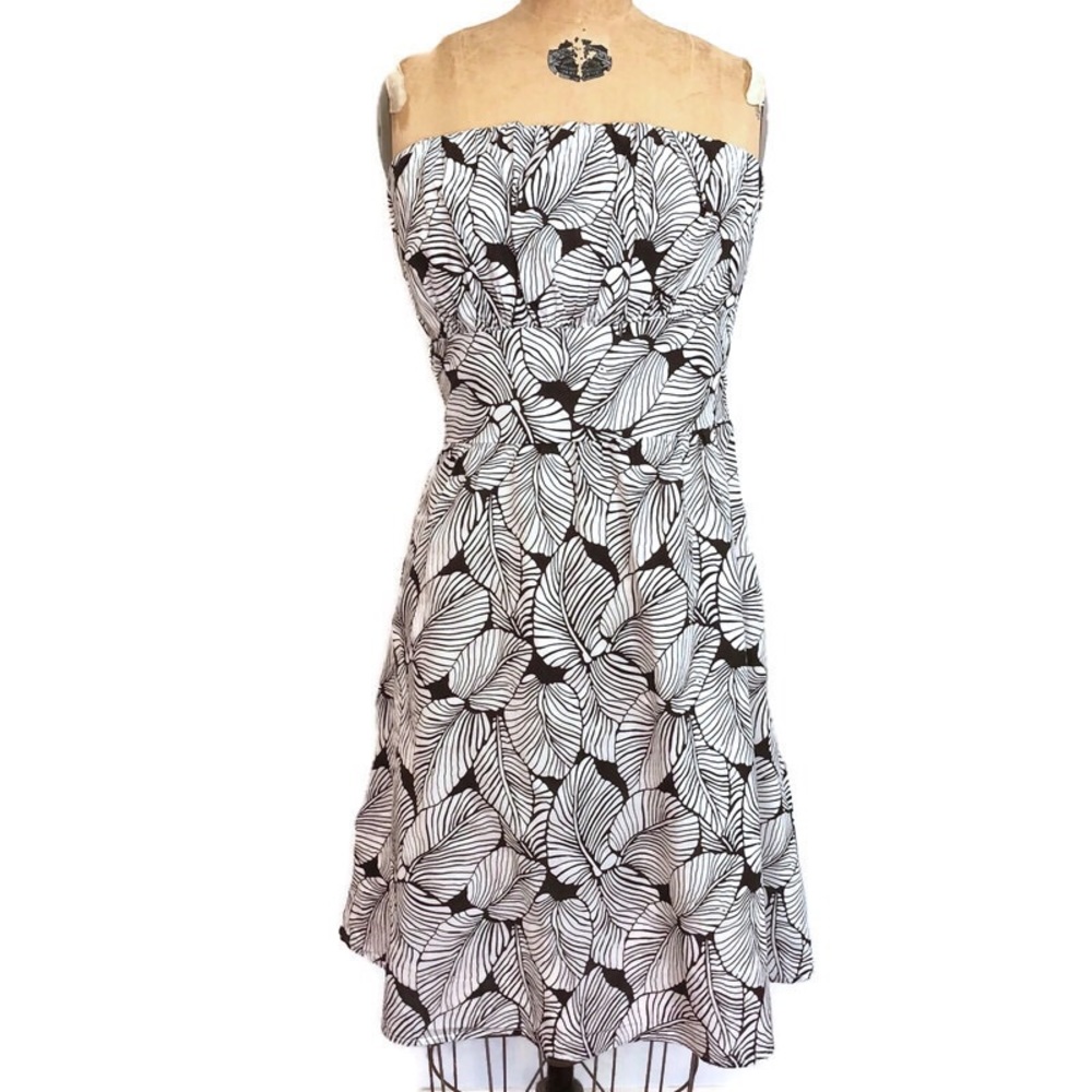 Romy Strapless Leaves Dress - Black & White - Size XL